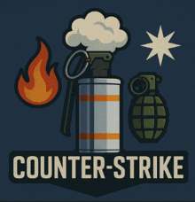 a poster for counter-strike shows a grenade and a flame