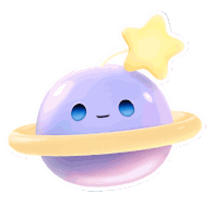 a purple planet with a yellow ring and a star on top of it