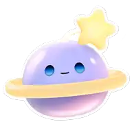 a purple planet with a yellow ring and a star on top of it