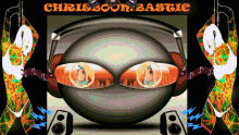 a chris boom bastic poster with a smiley face wearing headphones and speakers
