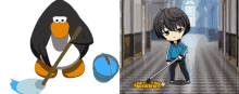 ritsu sakuma penguin anime mop mopping