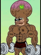 a cartoon of a monkey with a large brain lifting dumbbells .