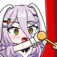 a cartoon of a girl with purple hair and a carrot in her hair