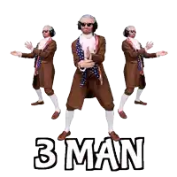 a man in a suit and tie is dancing with the words 3 man behind him