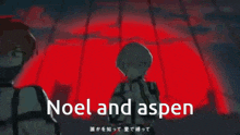 a man with a mask on his face is standing in front of a red background with the words noel and aspen .