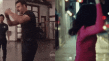 a blurry picture of a man and a girl with abc written on the bottom right