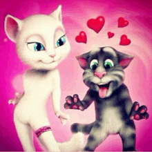 a couple of cartoon cats are standing next to each other