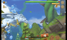 a screenshot of a video game shows a white dragon flying over a mountain
