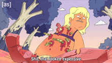 a cartoon of a woman with money coming out of her belly and the caption shit that looked expensive