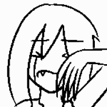 a black and white drawing of a girl covering her face with her hands .