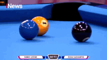 a pool table with a race to 3 between fanny lestari and echa sudharto