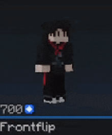 a cartoon character is dancing in front of a blue icon that says frontflip .