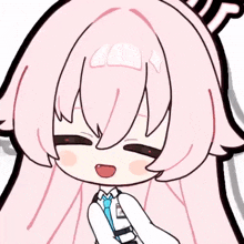 a drawing of a girl with pink hair and a tie