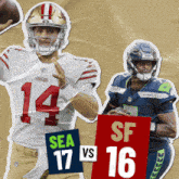 sea 17 vs 16 is written on a sign next to a football player