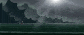the sun is shining through the clouds over a body of water with mountains in the background