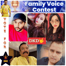 a poster for a family voice contest with a collage of people 's faces