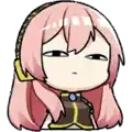 a cartoon girl with pink hair and headphones is making a sad face .