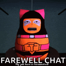 a farewell chat sign with a cartoon character