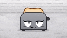 a cartoon of a toaster with a slice of bread sticking out of it