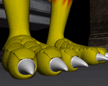 a close up of a cartoon character 's feet with white claws