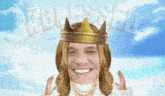 a man with a crown on his head with the word blessed behind him