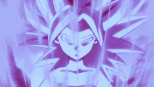 a close up of a purple and white anime character with a purple background .