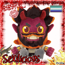 a picture of a stuffed devil with the words sexlicious on it