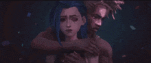 a man and a woman are hugging each other in a pixel art style .