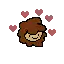 a pixel art drawing of a person with hearts surrounding them .