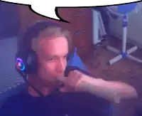 a man wearing headphones with a speech bubble above him