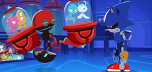 a cartoon of sonic the hedgehog and metal sonic standing next to each other