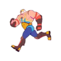 a cartoon drawing of a man in a wrestling outfit running