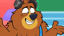 a cartoon of a bear wearing headphones and giving a thumbs up
