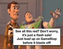 woody and buzz lightyear from toy story looking at something
