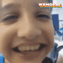 a close up of a child 's face with wombo.ai written on the bottom right