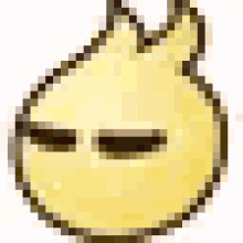a close up of a yellow cartoon character with a flame on it .