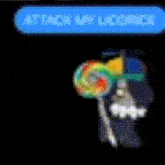 a blurred image of a rainbow lollipop with a welcome sign in the background