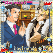 a picture of two men with the words bisexual boyfriend on it