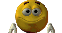 a yellow smiley face with big eyes and gloves