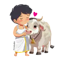 a cartoon drawing of a boy petting a cow with the words miradoodles on the bottom