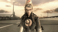 a woman with glasses and a hat is standing on a bridge