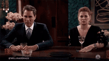 a man and a woman sitting at a bar with the words come on