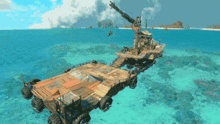 a large ship is floating on top of a large body of water