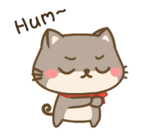 a cartoon cat with a scarf around its neck and the word hum written above it