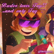 a picture of a cartoon character with the words buster loves jay