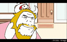 a pixel art drawing of a man with horns and a mustache