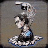 a drawing of a man with a robotic head
