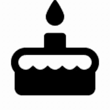a black and white icon of a birthday cake with a candle on it .