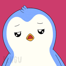 a penguin with a sad look on its face and the words blah blah blah