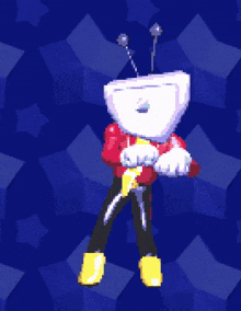 a cartoon character with a white head and antennas